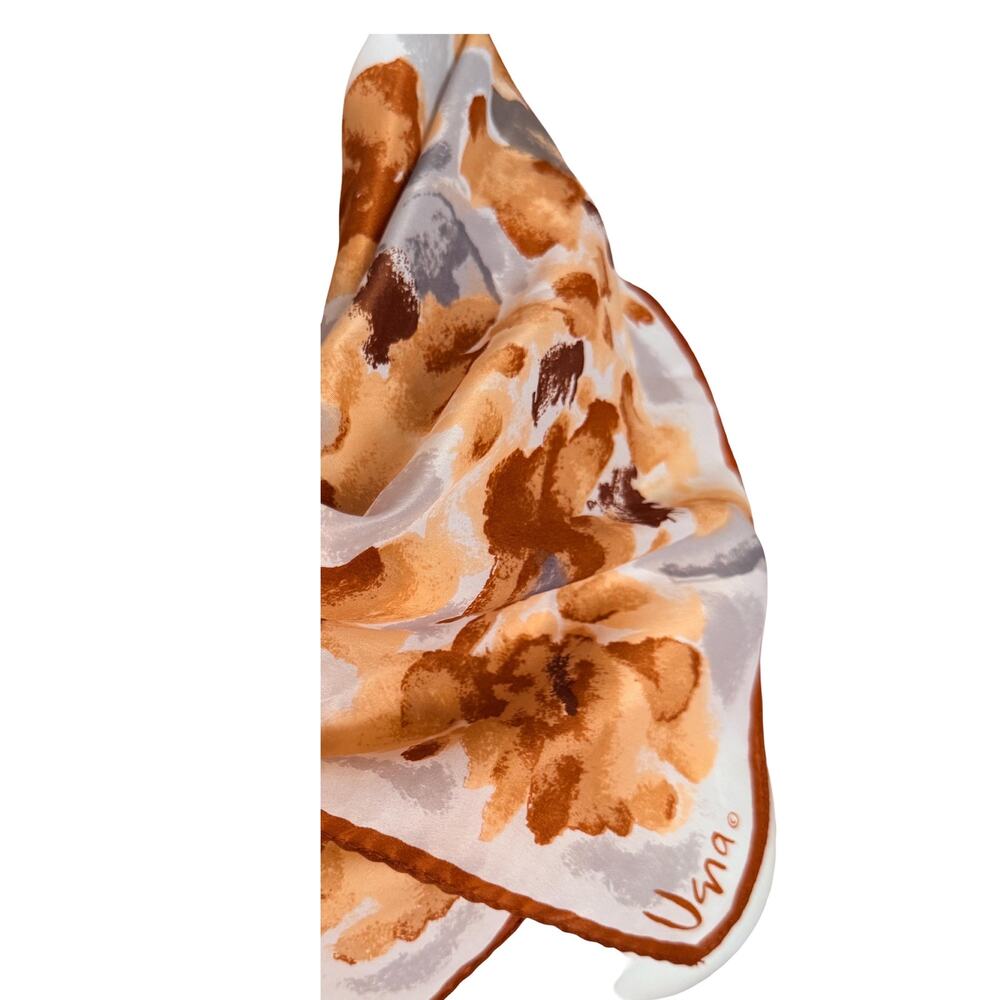 Vintage Vera Neumann Silk Scarf 1980s Floral Garden Sienna Gray 26x26 - Picture 6 of 7